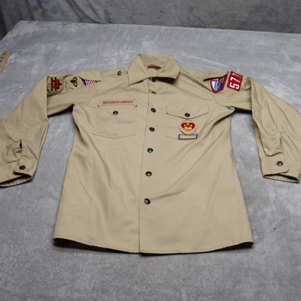 Boy Scouts of America Shirt Mens Small Beige Button Down Long Sleeve Uniform VTG